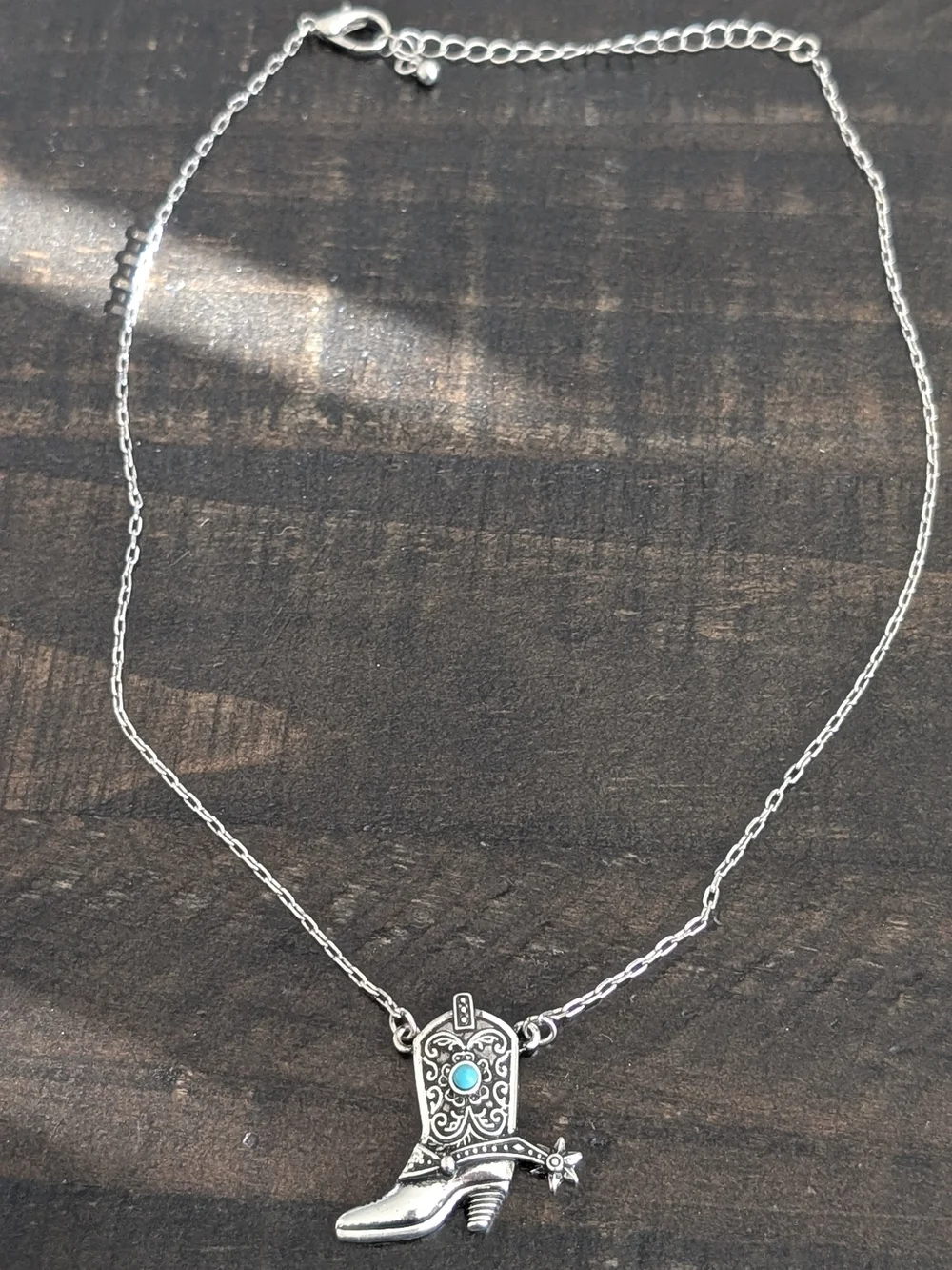 Silver Boot Pendant Necklace with Turquoise Accent - Women Jewelry